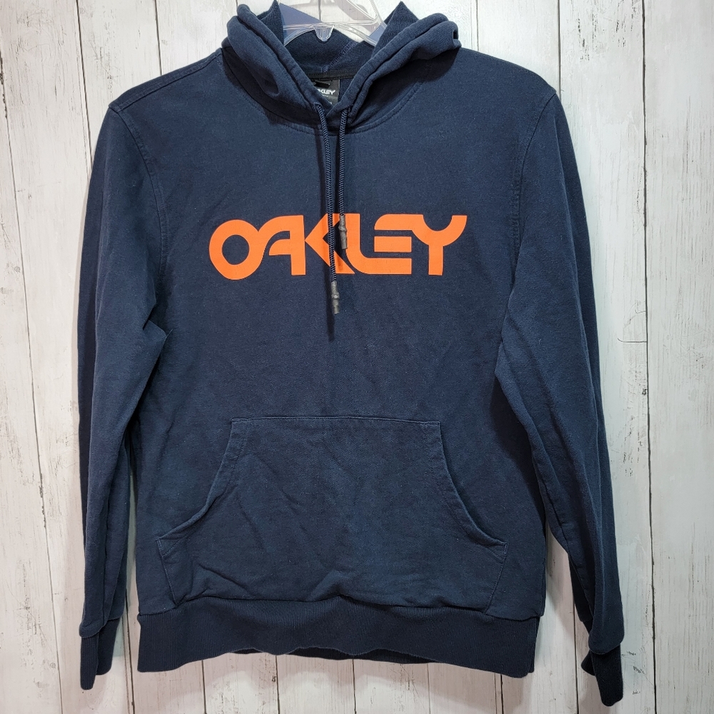 Oakley Men's Navy Hoodie with Orange Logo